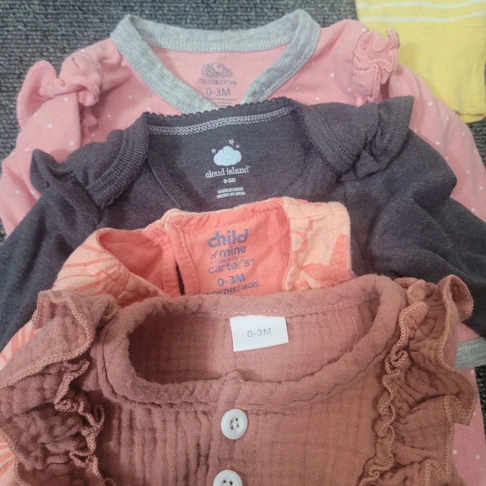 Various Brands Lot of 13 Size 0-3 Months One Pieces Lot Baby Girl Infant Bundle
